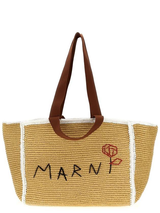 Medium Raffia Shopper Tote Bag Beige - MARNI - BALAAN 2