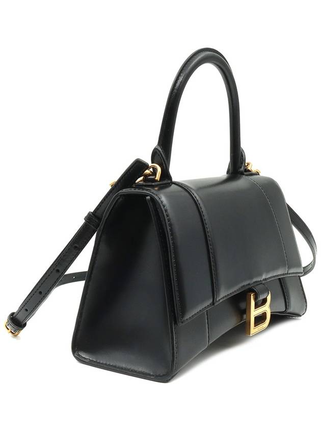 593546 Black leather HOURGLASS gold plated small top handle 2WAY - BALENCIAGA - BALAAN 4