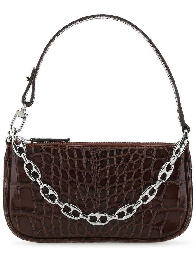 Mini Rachel Crocker Embossed Leather Shoulder Bag Nutella - BY FAR - BALAAN 2