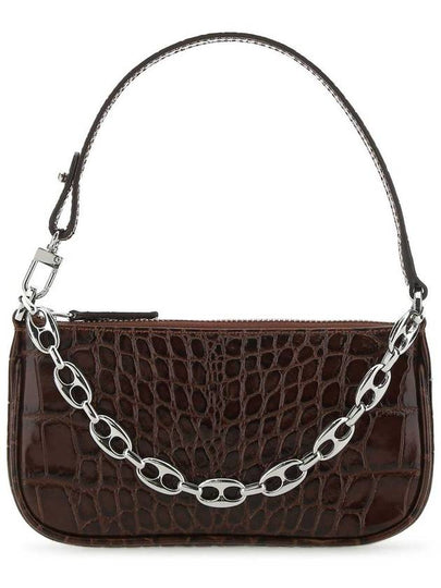 Mini Rachel Crocker Embossed Leather Shoulder Bag Nutella - BY FAR - BALAAN 2