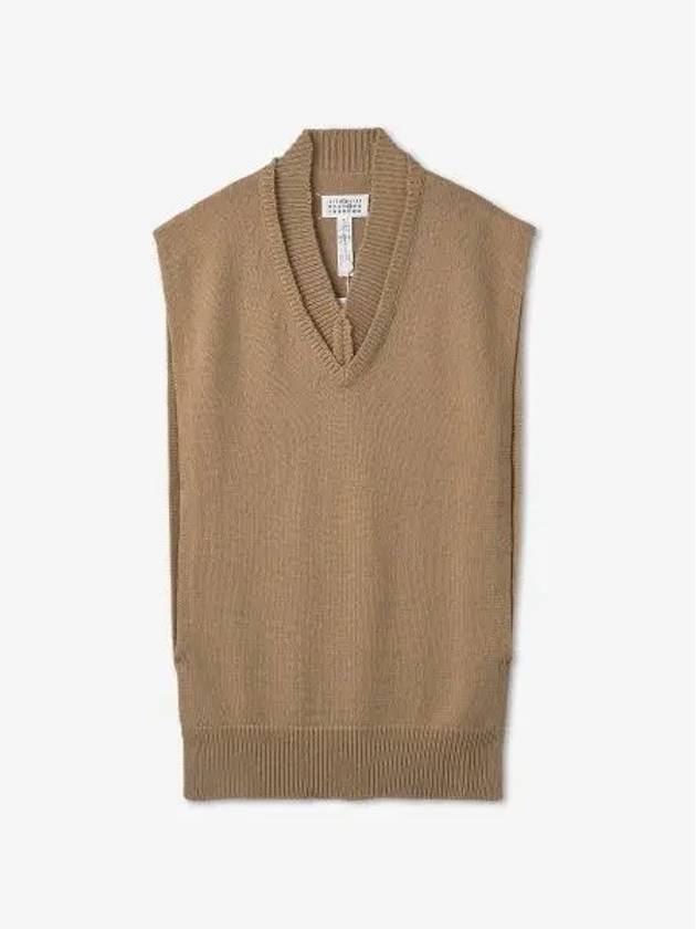 Layered Detail V-Neck Knit Vest Pink Beige - MAISON MARGIELA - BALAAN 2