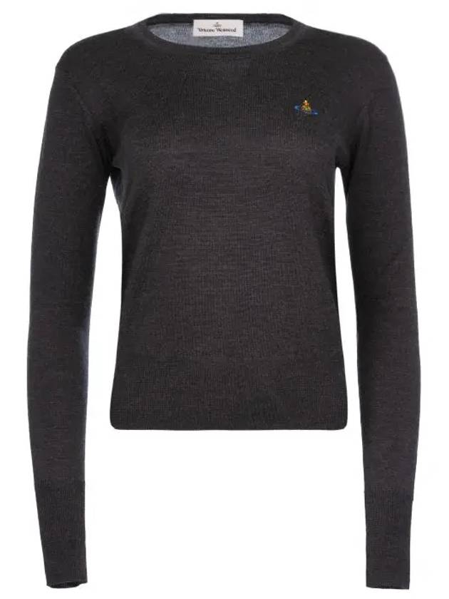 Women's Embroidered Logo Bea Wool Knit Top Grey - VIVIENNE WESTWOOD - BALAAN 2