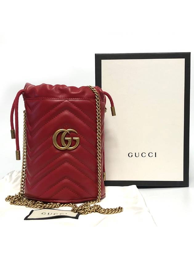 GG Marmont Gold Chain Mini Bucket Bag Red - GUCCI - BALAAN 9