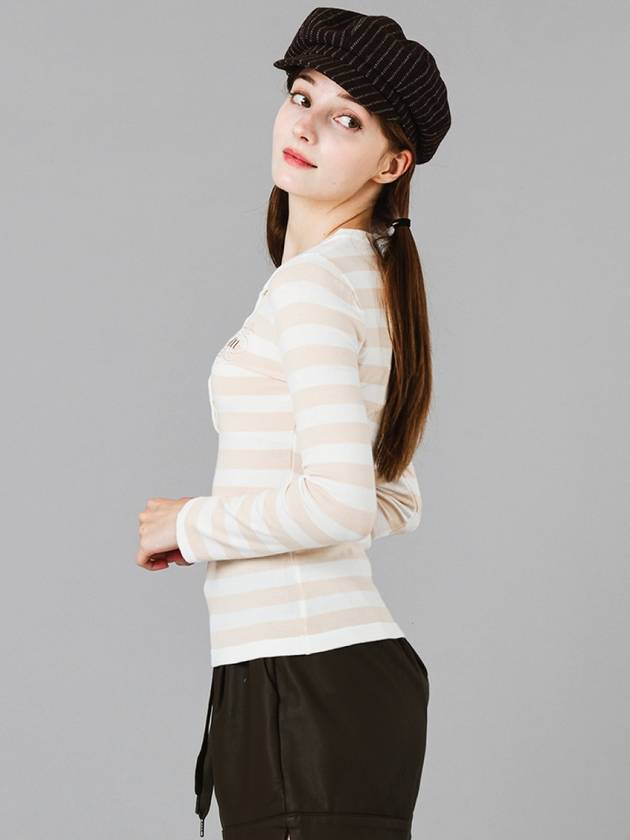 Bold Stripe Beige Henley Neck Knit DO6232KT22-1 - DOYOUKNOWMC GOLF WEAR - BALAAN 3