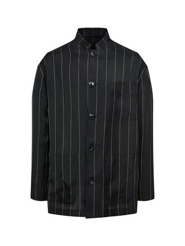 Men s Striped Stand Collar Jacket Black - GIORGIO ARMANI - BALAAN 1