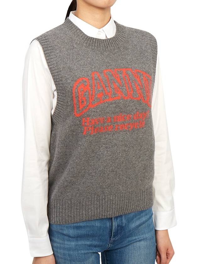 Logo Intarsia Knit Vest Grey - GANNI - BALAAN 6