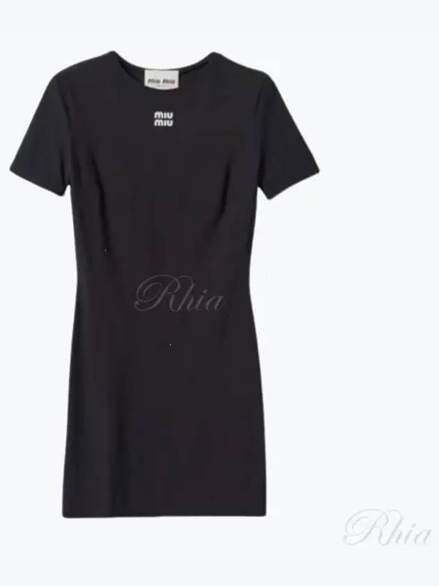 Logo Stretch Jersey Short Dress Black - MIU MIU - BALAAN 2