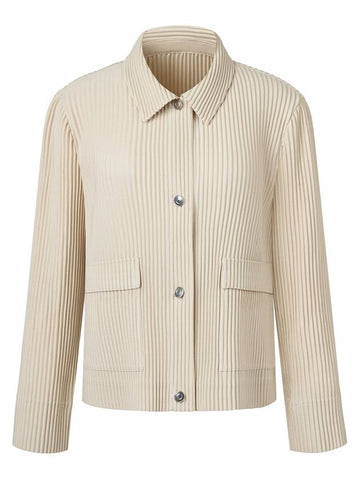 Women s Denim Stitched Collar Pleated Jacket Beige - MONPLISSE - BALAAN 1