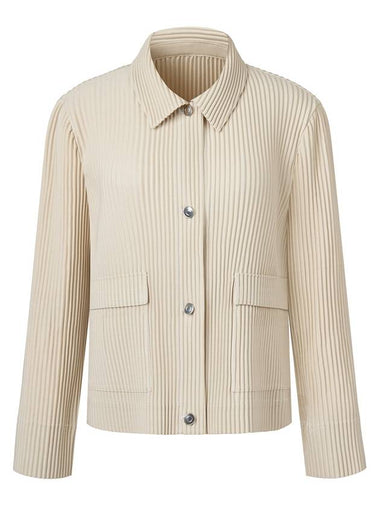 Women s Denim Stitched Collar Pleated Jacket Beige - MONPLISSE - BALAAN 1