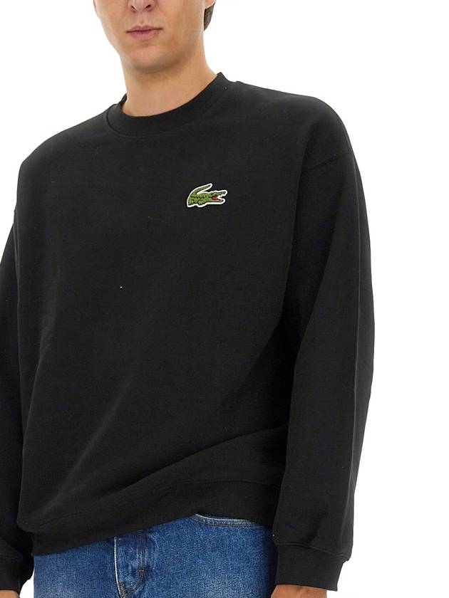 Loose Fit Badge Accent Fleece Sweatshirt Black - LACOSTE - BALAAN 5