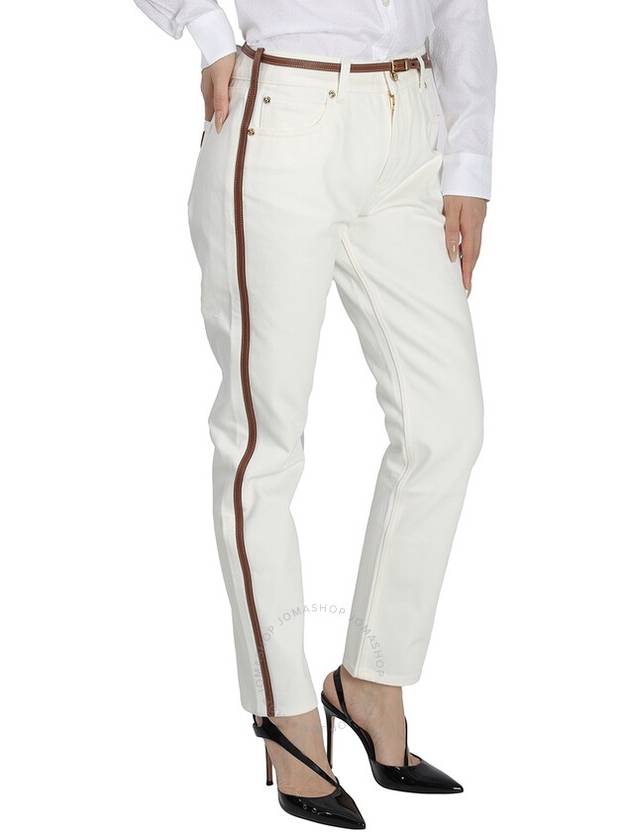 Burberry Ladies Off White Straight Fit Leather Harness Detail Jeans, Waist Size 26" - BURBERRY - BALAAN 2