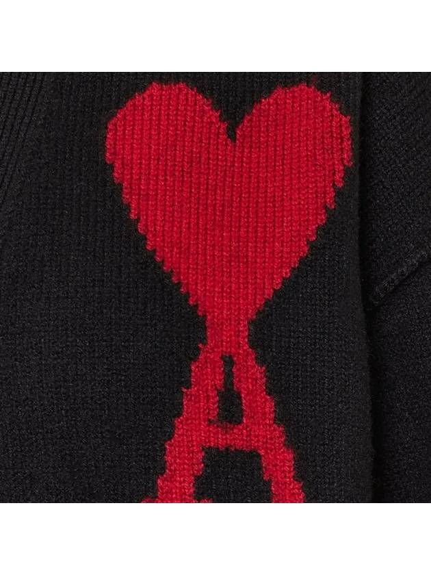 Heart Logo V Neck Wool Cardigan Black - AMI - BALAAN 5