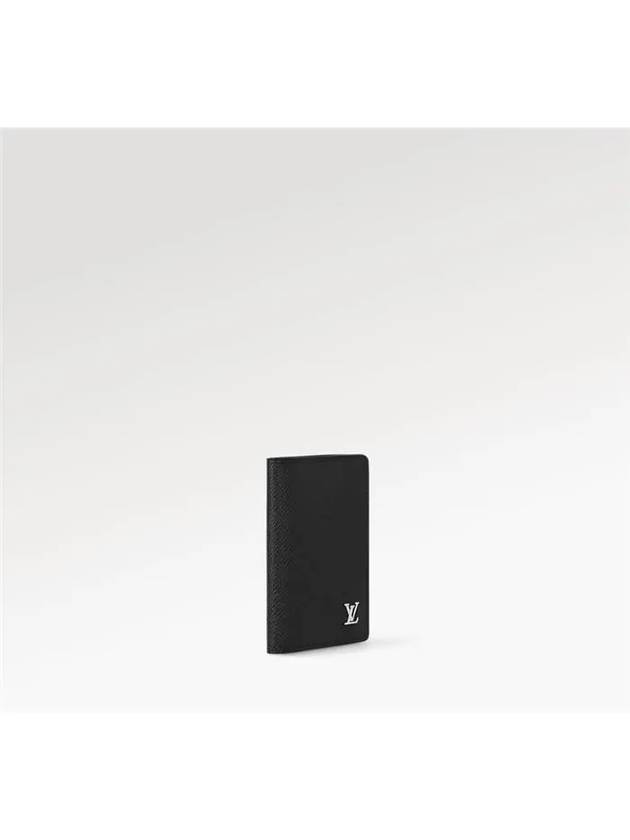 Pocket Organizer Taiga Leather Card Wallet Black - LOUIS VUITTON - BALAAN 3