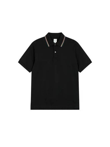 Striped collar pique polo shirt black 270707 - PAUL SMITH - BALAAN 1