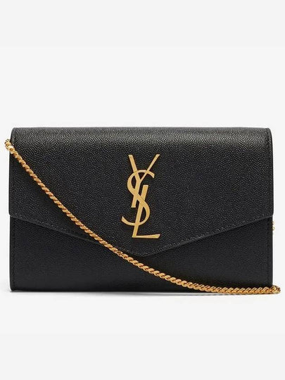 Monogram Uptown Chain Embossed Leather Long Wallet Black - SAINT LAURENT - BALAAN 2