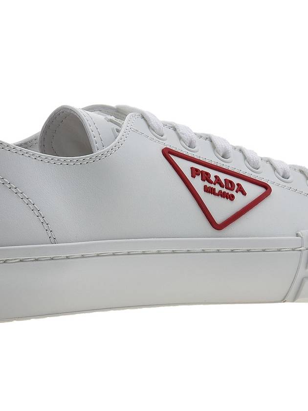 Triangle Logo Leather Low-Top Sneakers White Red - PRADA - BALAAN 11