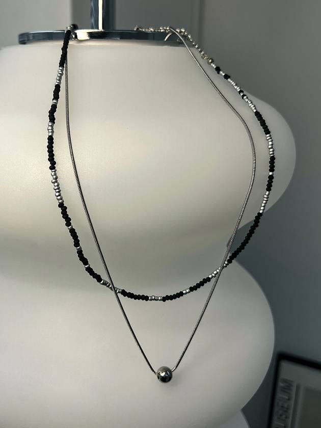 Handmade Glass Bead Ball Layering Necklace Black - S SY - BALAAN 3