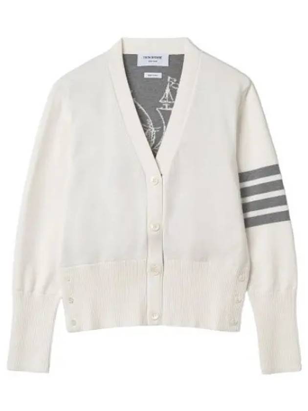 Sheep jacquard classic V neck cardigan white - THOM BROWNE - BALAAN 1