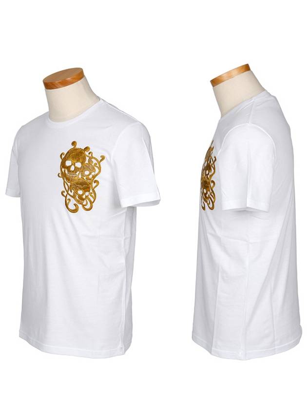 Gold Skull Logo Short Sleeve T-Shirt White - ALEXANDER MCQUEEN - BALAAN 2