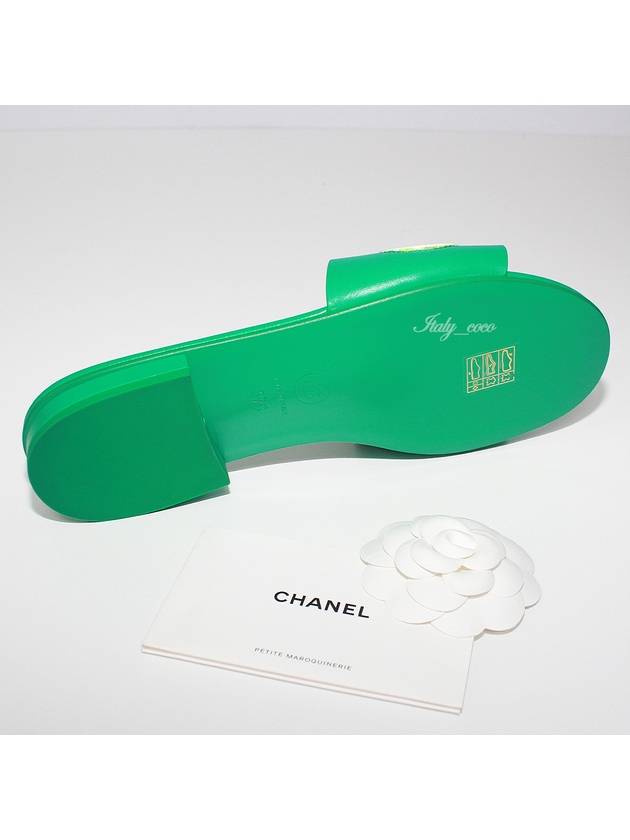 Stitch Lettering Logo Mules Women Slippers Green G39988 Y56482 K5712 - CHANEL - BALAAN 7