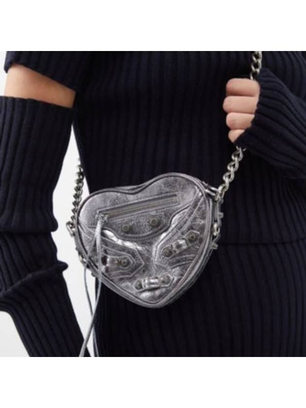 Le Cagole Heart Cross Mini Shoulder Bag Silver - BALENCIAGA - BALAAN 9