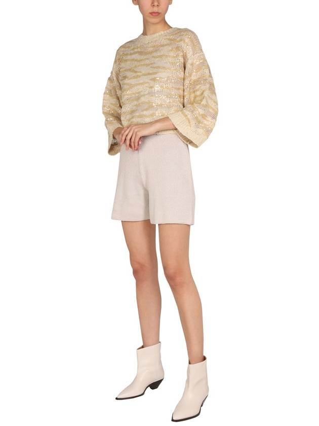 Sequin Mesh Crop Knit Top Beige - BRUNELLO CUCINELLI - BALAAN 3