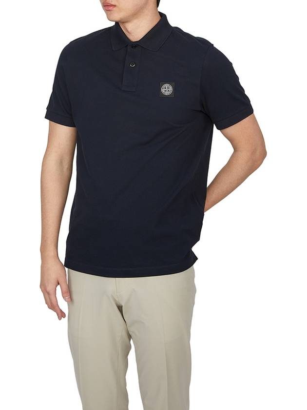 Organic Cotton Elastane Pique Polo Shirt Navy - STONE ISLAND - BALAAN 5