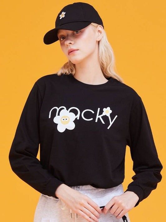 Logo Women s Long Sleeve T Shirt Basic Round Black MCFW24LT2BK - MACKY - BALAAN 1