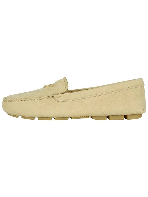 Triangle Logo Suede Driving Shoes Beige - PRADA - BALAAN 4