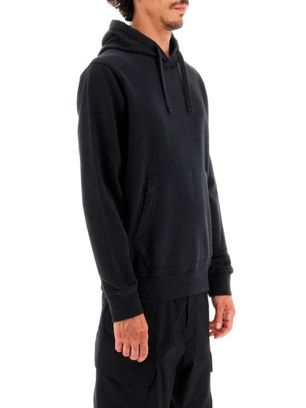 Logo Patch Cotton Fleece Hoodie Black - STONE ISLAND - BALAAN 3