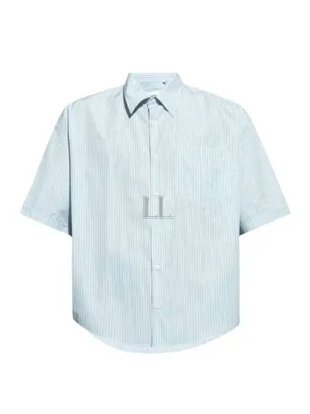 Striped Boxy Fit Short Sleeve Shirt Blue - AMI - BALAAN 2