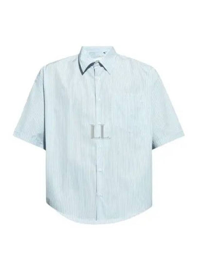 Striped Boxy Fit Short Sleeve Shirt Blue - AMI - BALAAN 2