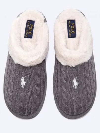 Embroidery Pony Cable Scuff Knit Slippers Charcoal - POLO RALPH LAUREN - BALAAN 2