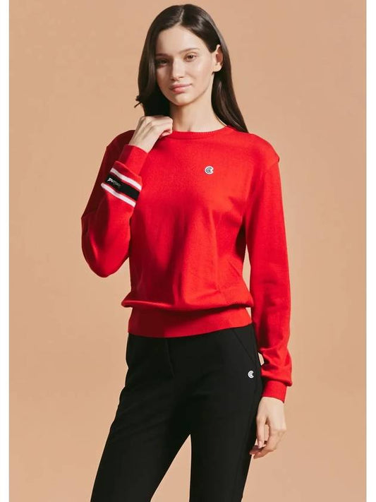 Women s Sleeve Point Round Knit Pullover Red - CLEVELAND GOLF - BALAAN 1