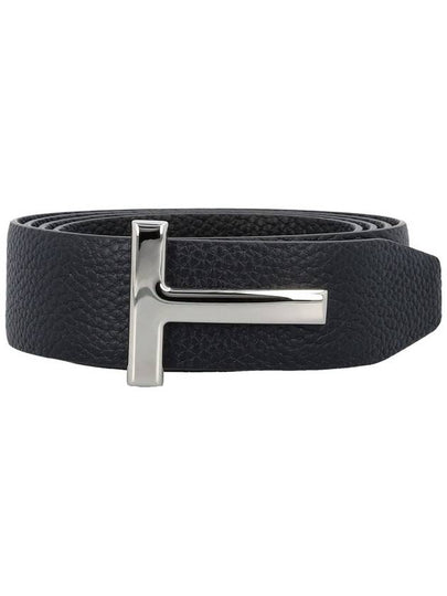 Silver Hardware T Logo Reversible Leather Belt Dark Navy - TOM FORD - BALAAN 2