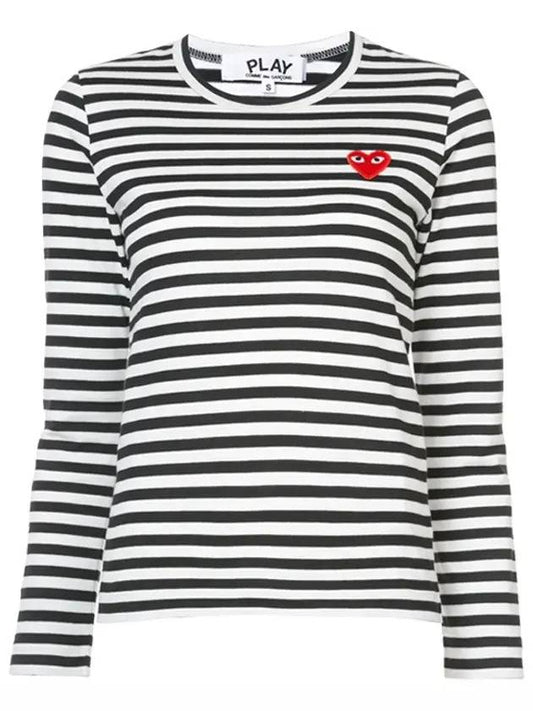 Women's Red Heart Wappen Stripe Long Sleeve T-Shirt P1 T163 1 Black - COMME DES GARCONS - BALAAN 1