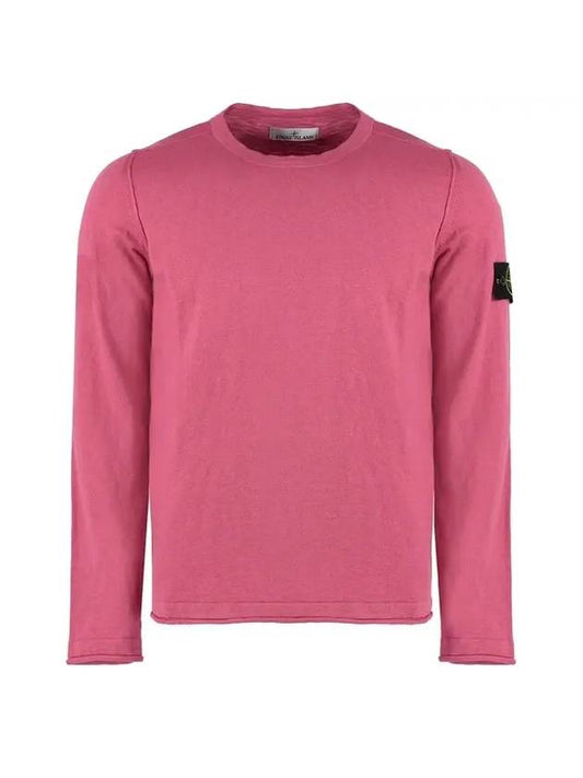 Logo Patch Crew Neck Cotton Nylon Knit Top Pink - STONE ISLAND - BALAAN 1