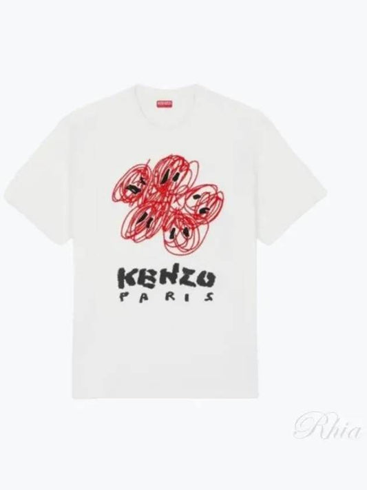 Drawn Varsity Embroidered Classic Cotton T-Shirt White - KENZO - BALAAN 2