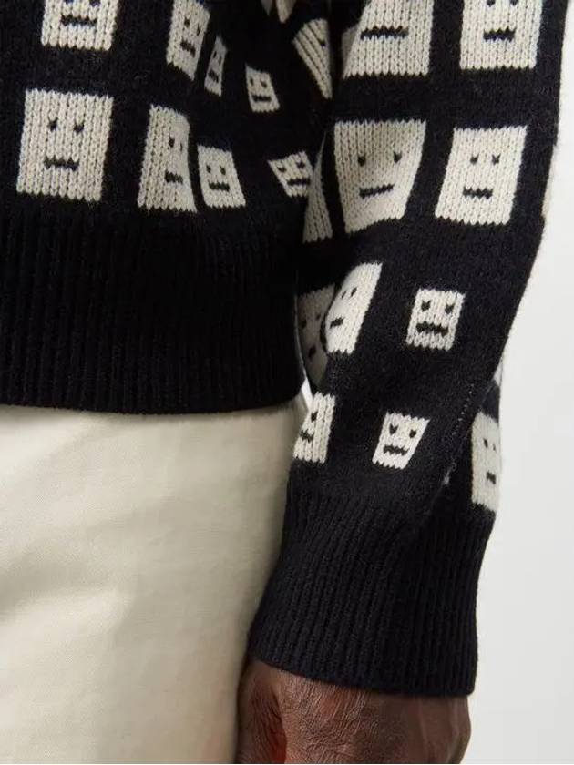 Face Logo Optical Jacquard Wool Sweater Black - ACNE STUDIOS - BALAAN 2