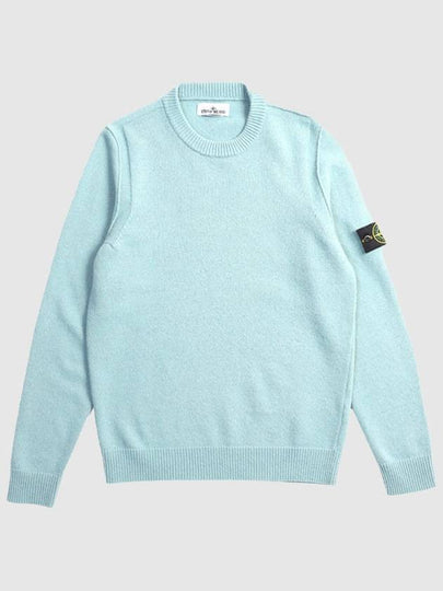 Logo Patch Lambswool Crewneck Knit Top Blue - STONE ISLAND - BALAAN 2