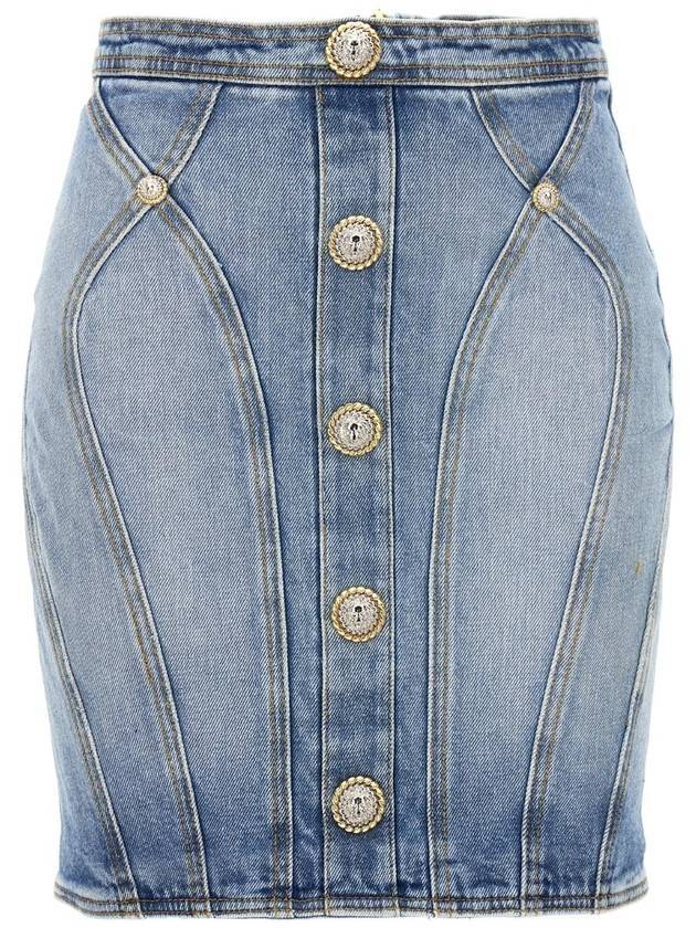 Button Denim Pencil Skirt Blue - BALMAIN - BALAAN 1