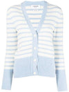 THOM BROWNE Women's Striped Jersey Hairy Silk Cashmere Cardigan Blue FKC490A Y8007 475 - THOM BROWNE - BALAAN