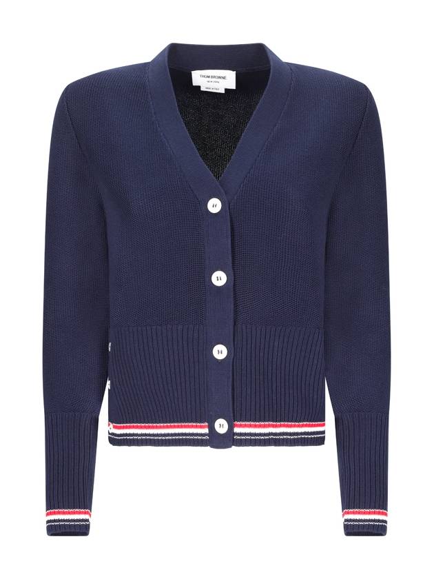 Classic Cotton V Neck Cardigan Navy - THOM BROWNE - BALAAN 1