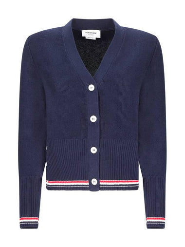 Classic Cotton V Neck Cardigan Navy - THOM BROWNE - BALAAN 1