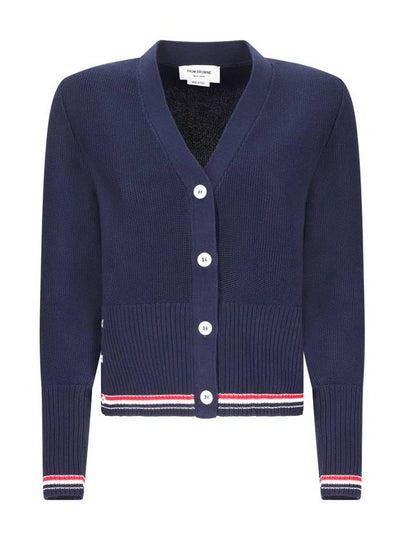 Classic Cotton V Neck Cardigan Navy - THOM BROWNE - BALAAN 2