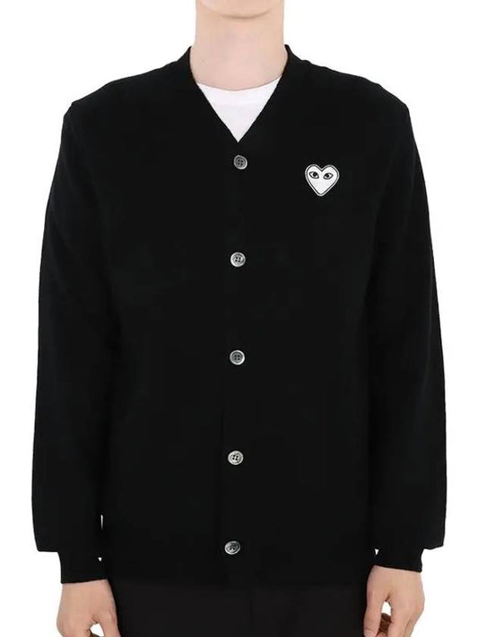 White Heart Waffen V-neck Knit Cardigan Black - COMME DES GARCONS - BALAAN 2