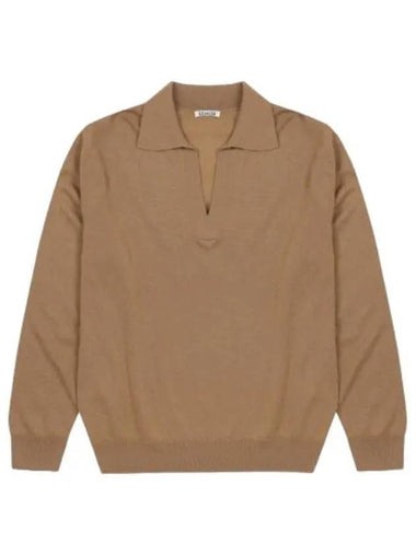 Super Fine Cashmere Silk Polo Knit Camel - AURALEE - BALAAN 1