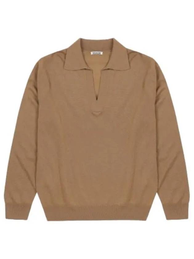 Super Fine Cashmere Silk Polo Knit Camel A23SP02SCCAMEL - AURALEE - BALAAN 1