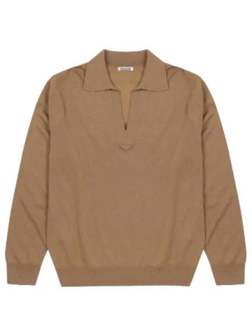 Super Fine Cashmere Silk Polo Knit Camel A23SP02SCCAMEL - AURALEE - BALAAN 1