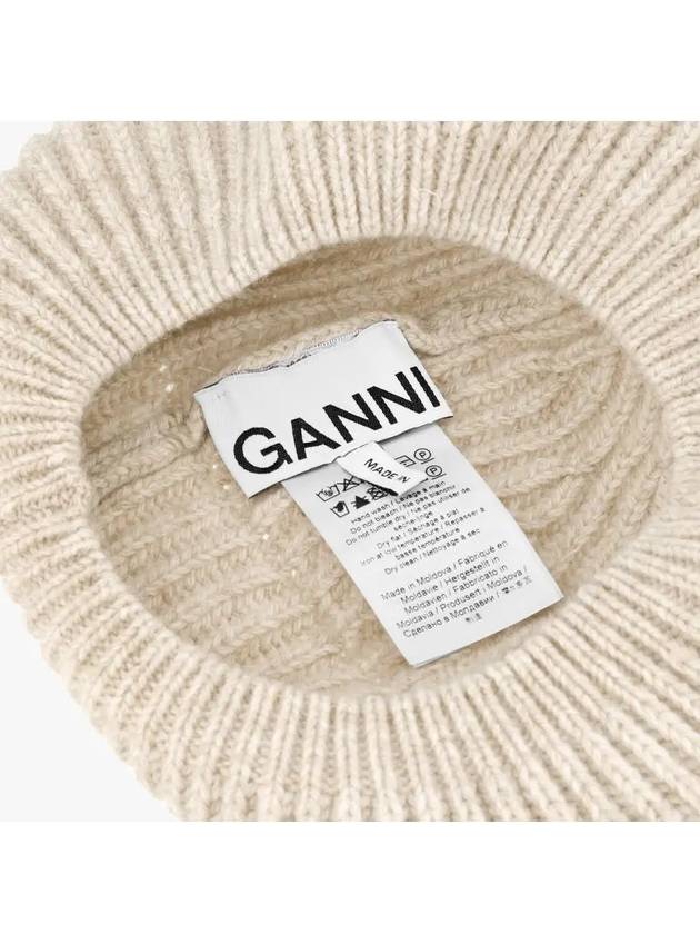 Logo Rib Edge Wool Beret Sand - GANNI - BALAAN 4